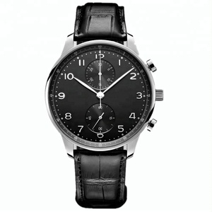 Montre en cuir personnalisé pour hommes, marque de montres <span class=keywords><strong>Chrono</strong></span> de la société de montres à Quartz blanc en acier inoxydable en cuir véritable moderne 3ATM 300 pièces - Product Image 2