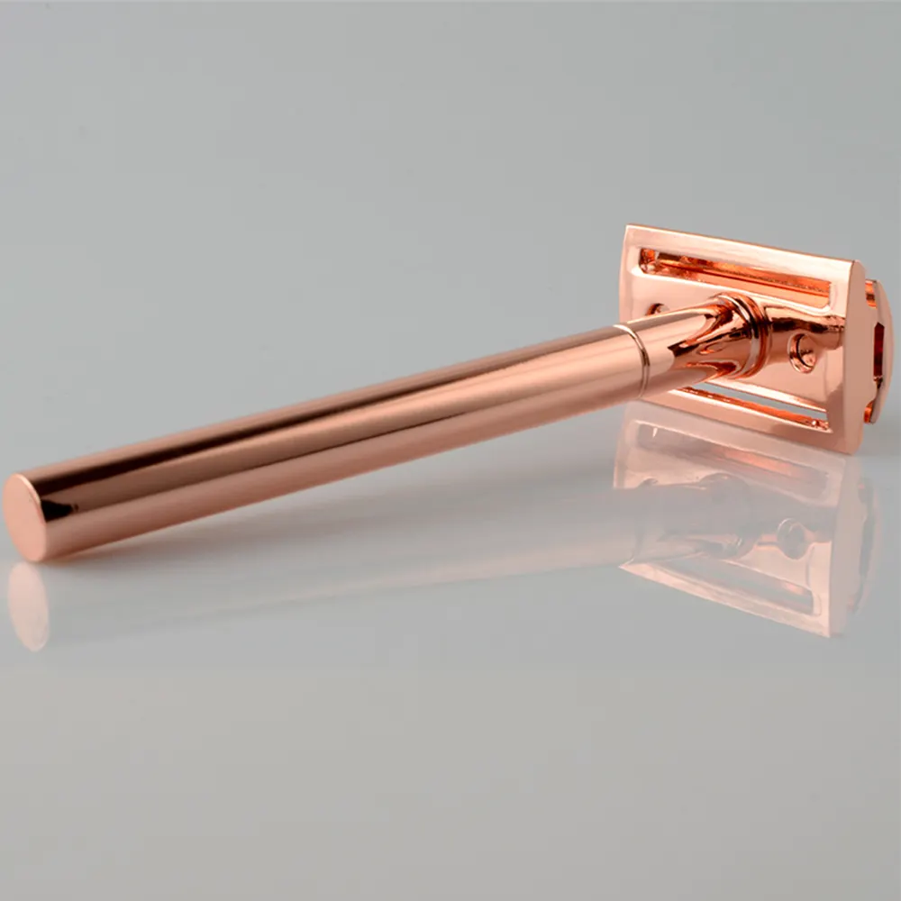 luxury women rose gold customized design metal traditional double edge blades men shaver gift shaving razor