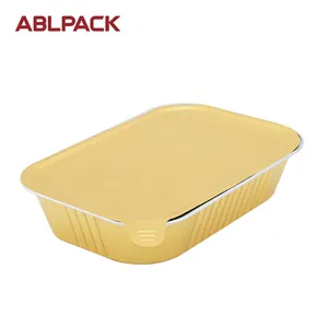 ABL PACK 620ml 20.7oz Takeaway disposable rectangle tray disposable sealing Aluminum Foil Container With Sealable Lids