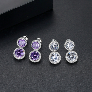LUOTEEMI Bán Buôn Giá Rẻ Thời Trang Tím Fancy A AA + CZ Kim Cương Nhỏ Đôi Vòng Thanh Lịch Drop Earrings - Product Image 4