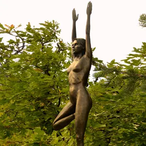 Estatua de bronce de tamaño real para chica, escultura de Metal para Yoga y baile