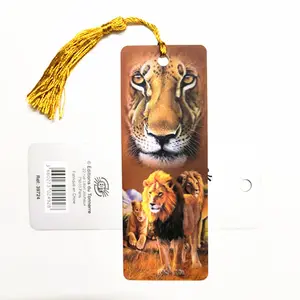 Customize animal lenticular bookmark 3d personalized bookmarks of tiger with tassel