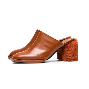 Dames Talon Haut Talon En Cuir Fourrure Pantoufle Chaussures - Product Image 2