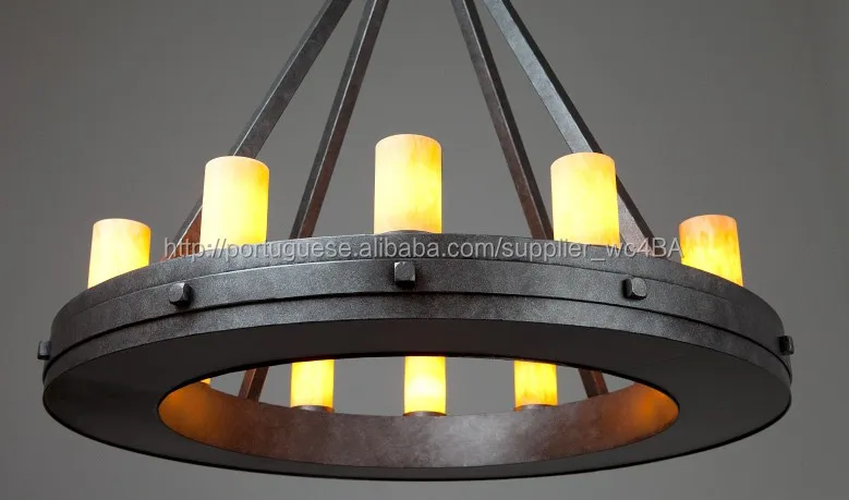 Forma de cúpula luminária falso de resina vela lampshae lustres de ferro