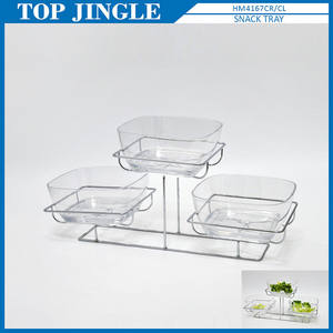 Transparent square <b>big</b> snack tray rack with three acrylic salad <b>bowl</b> - Product Image 1