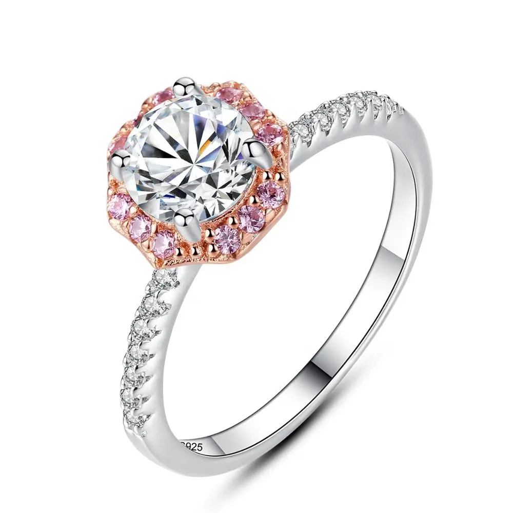 CZCITY Pink Light Stone White Cubic Zirconia zircone Crystal Colored Cz Beauty Fashion Woman Color Ring