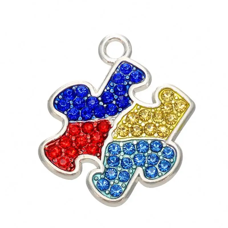 Braccialetto di consapevolezza dell'autismo di cristallo multicolore rodiato Charms pezzo di Puzzle ciondolo Puzzle gioielli fai da te