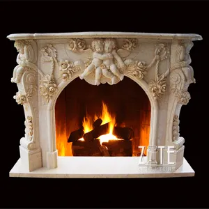 Custom indoor marmeren decoratieve engel haard frame schoorsteenmantel met cherubijnen