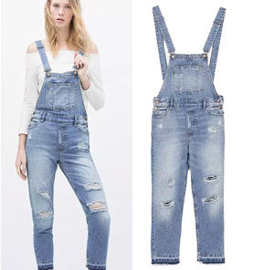 EY0607A Full Length Pinafore <strong>Dungaree</strong> Overall <strong>Baggy</strong> Denim Pattern Jumpsuit <strong>Women</strong> - Product Image 1