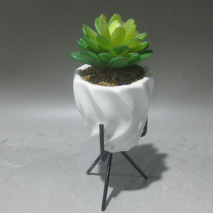 <span class=keywords><strong>Amazon</strong></span> venta pequeño redondo blanco de cerámica planta suculenta olla con soporte de metal - Product Image 4