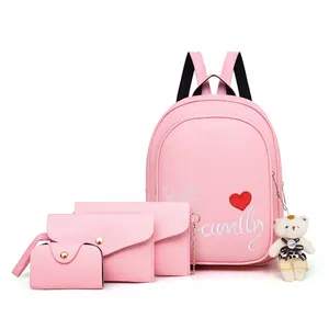 custom logo womens PU leather 4 in 1 school backpack bags set for india