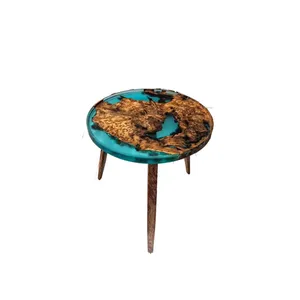 독특한 디자인 빈티지 가구 호두 나무 강 테이블 투명 에폭시 수지 나무 테이블 식탁