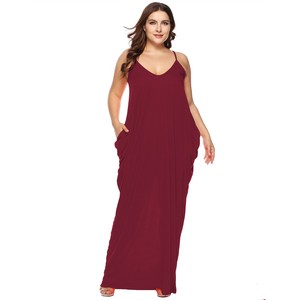 Taglie forti donna estate Sexy cavezza profonda V scollata spiaggia abito Casual con tasca - Product Image 2