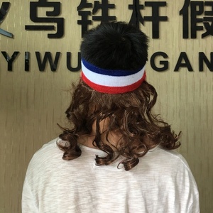 Pelucas personalizadas para aficionados del fútbol, fábrica China, <span class=keywords><strong>80s</strong></span>, mullet azul, peluca con banda - Product Image 4