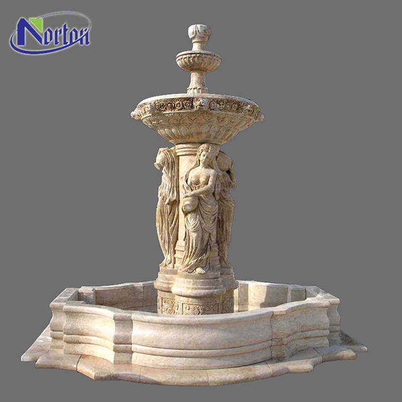 Large garden decoration stone carving nude woman statues white marble fountain for square NTMFO-002Y