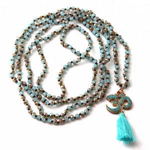 Collana lunga da donna 4mm Mini blu verde 146-148cm 2 avvolgente collana di perle di cristallo collana blu con nappe - Product Image 2