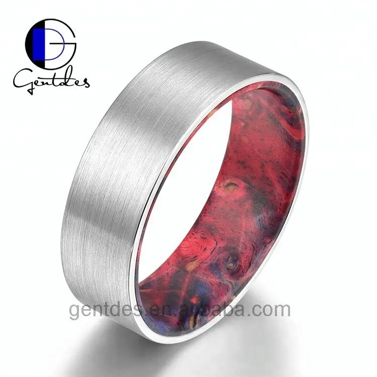 Gentdes Jewelry Silver Brushed Pattern Stabilisierter Holz Wolfram Ring