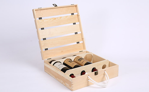 Caja de regalo de madera para vino tinto, soporte de embalaje natural sin terminar estampado, magnum con cuero, 4 y 6 botellas, venta al por mayor - Product Image 3