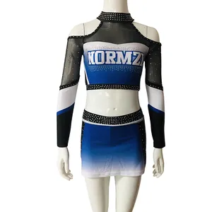 Normzl Custom Wholesale Blue Cheerleading Uniforms Cheerleader Outfits Rhinestones Sublimation Dress