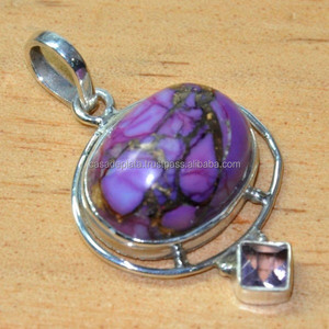 925 plata esterlina hermoso diseño elegante colgante Esp265 púrpura cobre turquesa y amatista piedra preciosa rodio y chapado en oro - Product Image 2