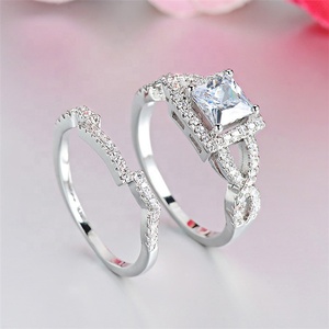 <strong>Silver</strong> Halo Engagement <strong>Ring</strong> <strong>Set</strong> for Women Cubic Zirconia Jewelry Genuine 925 <strong>Sterling</strong> <strong>Silver</strong> Double <strong>Ring</strong> <strong>Set</strong> - Product Image 5