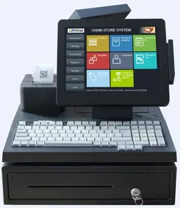 All In One Resistive Touch Screen POS System Machine Complete Set with Built in Printer and Cash Drawer