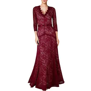 YQ122 Women's Floral Lace Dress Bodycon 3/4 Sleeves Long Bridesmaid Maxi bandage Dress