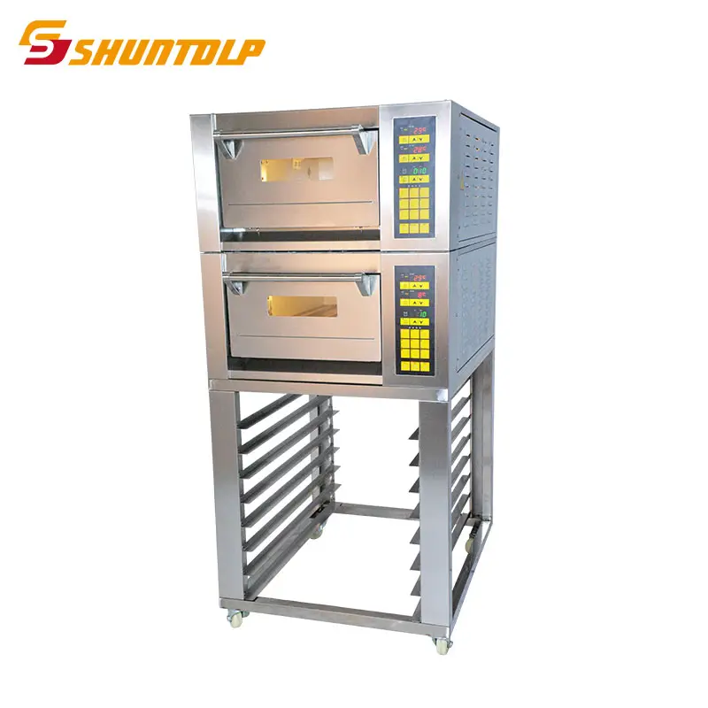 Electric combination double decks 2 trays oven with spacing trays to bread cake making machine bakery shop