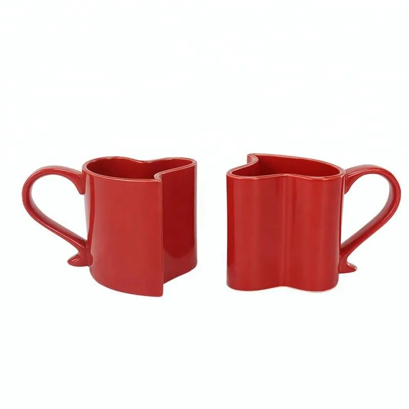 特別な赤い色の派手なバレンタインティーカップカップルカプチーノハート型コーヒーカップ