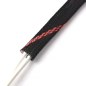 14MM hitam/merah pemasok PET Expandable Braided lengan pelindung kabel