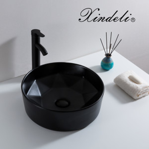 Lavandino del bagno lavandino della nave nero opaco sopra il lavandino rotondo della <span class=keywords><strong>ciotola</strong></span> del controsoffitto della porcellana - Product Image 3