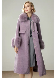 Cappotto in <span class=keywords><strong>Pelle</strong></span> <span class=keywords><strong>di</strong></span> Pecora Tosata con Collo in Vera Pelliccia <span class=keywords><strong>di</strong></span> Volpe, Colore Personalizzabile, Caldo Cappotto Invernale per Donna in Vera Pelliccia <span class=keywords><strong>di</strong></span> Pecora - Product Image 3