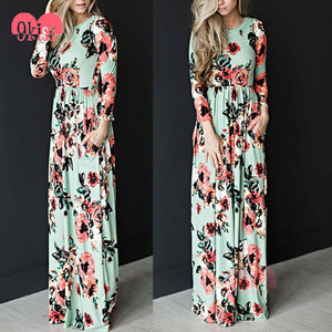Luz <span class=keywords><strong>Verde</strong></span> Niza Diseño Floral Del Verano Maxi Largo de la Manga <span class=keywords><strong>Vestido</strong></span> de Mujer - Product Image 1