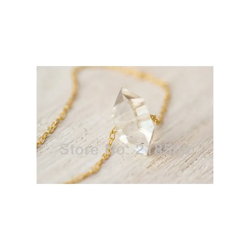 NM20849 Cristaux de Quartz Brut Clair Pierres de Guérison Pendentif Point de Prisme Hexagonal Collier de Chaîne Plaqué Or Bijoux Chic de Mode