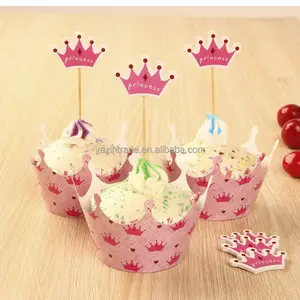 Pink Princess Crown Cake Toppers Picks Partito Della Ragazza Del Bambino Di Compleanno Decorazioni per Feste Baby Shower Involucri Del Bigné