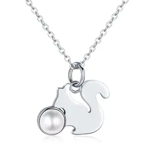 BAGREER SCN078 Cheap Jewelry Price 925 Sterling Silver Cute Squirrel With Pearl Pendant Pearl Jewelry Choker Necklace