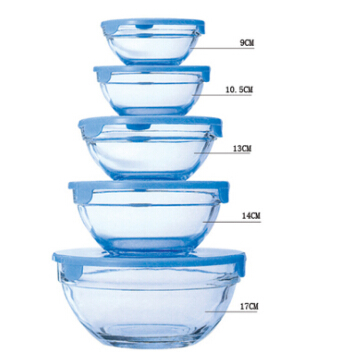 Fruit salad 5 pieces glass mixing bowl set With PET lid