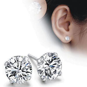 Pendientes de tuerca de plata de ley 925 sólida, aretes de cristal de circonita cúbica - Product Image 1