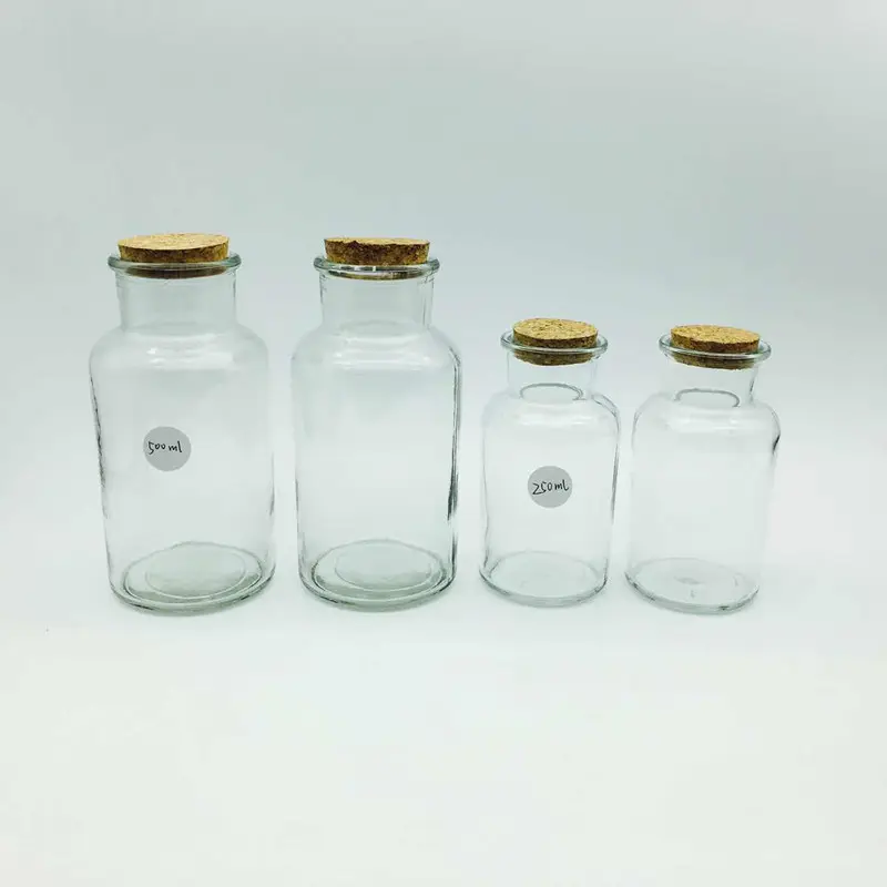 Прозрачная стеклянная бутылка для фармацевтических препаратов, 250 мл, 500 мл, баночка для фармацевтических препаратов с Пробковой Крышкой