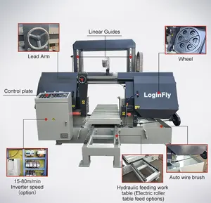 CE çin LOGINFLY CE 800mm ağır yarı otomatik şerit testere çelik çubuk kesme makinası