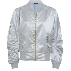 Simple Style Fashion Custom Polyester Satin Bomber <strong>Jacket</strong> for <strong>Women</strong> Windbreaker Bomber <strong>Lightweight</strong> Outwear Bomber <strong>Jacket</strong> - Product Image 2