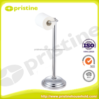Porte-papier toilette autoportant en acier chromé réglable, design moderne, base circulaire pour salle de bain, marque Pristine