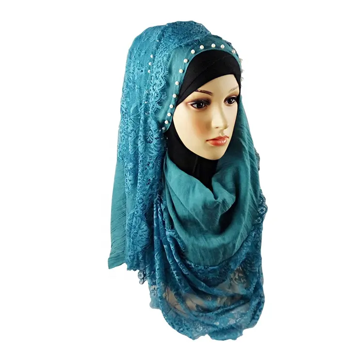 Hohe qualität baumwolle und viskose blending frauen schal spitze hijab