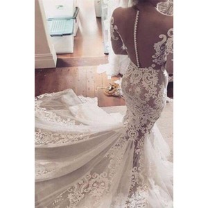 Gerçek Fotoğraf Beyaz Şeffaf Korse Geleneksel Tay Yüksek Sınıf Denizkızı düğün elbisesi - Product Image 2