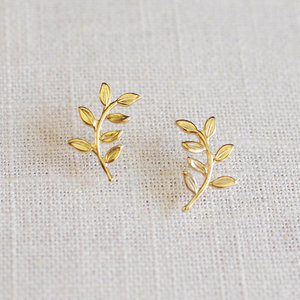Orecchini a Perno con Foglia dal Design Molto Bello, Placcati in <span class=keywords><strong>Oro</strong></span> Giallo 14K su Argento Sterling 925, Senza Nichel, Economici e Personalizzabili, 2025 - Product Image 1