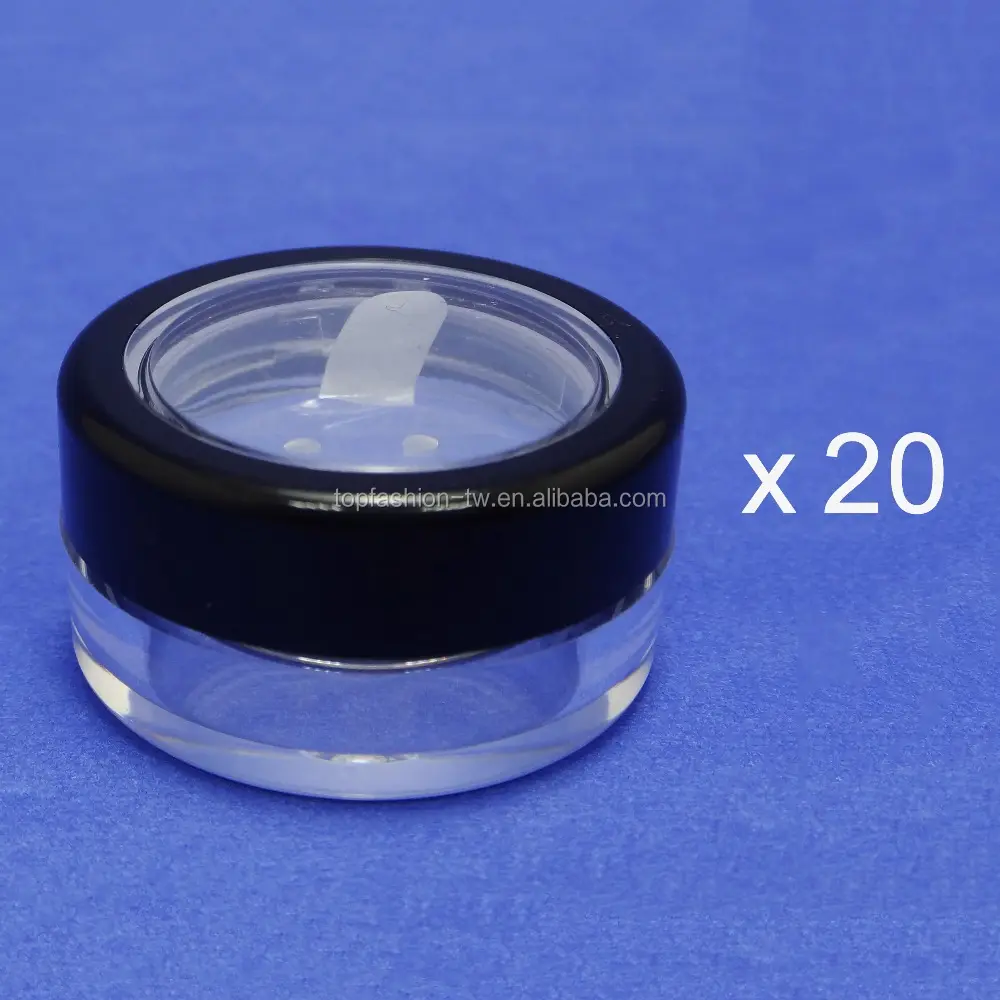 20pcs Made In Taiwan Empty Mini Size 5g Black Rim Acrylic Window Loose Powder Jars with Pull Tab Seal Sticker Sifter