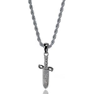 Kalung liontin indah pisau pedang CZ pria antik Punk kalung liontin yang menawan perhiasan Hiphop perhiasan pengendara sepeda batu zirkonia penuh - Product Image 4