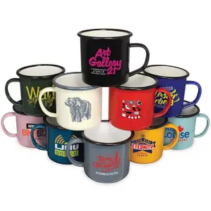 CHL Big white cheap custom logo printed custom sublimation enamel metal steel camping coffee tea cup with logo inside