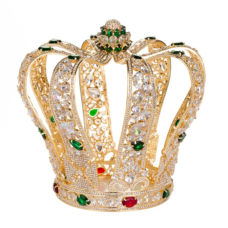 Echsio Sparkling Princess Crown Crystal Emerald Red Zircon Pave Gold Plating Wholesale Tiara Crown BC4591