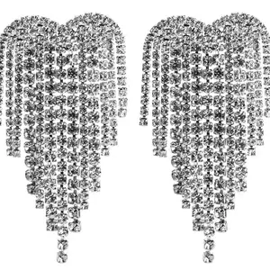 2019 Fashion Jewelry Bridal Wedding Big Sliver Heart Chandelier Rhinestone Tassel Earring